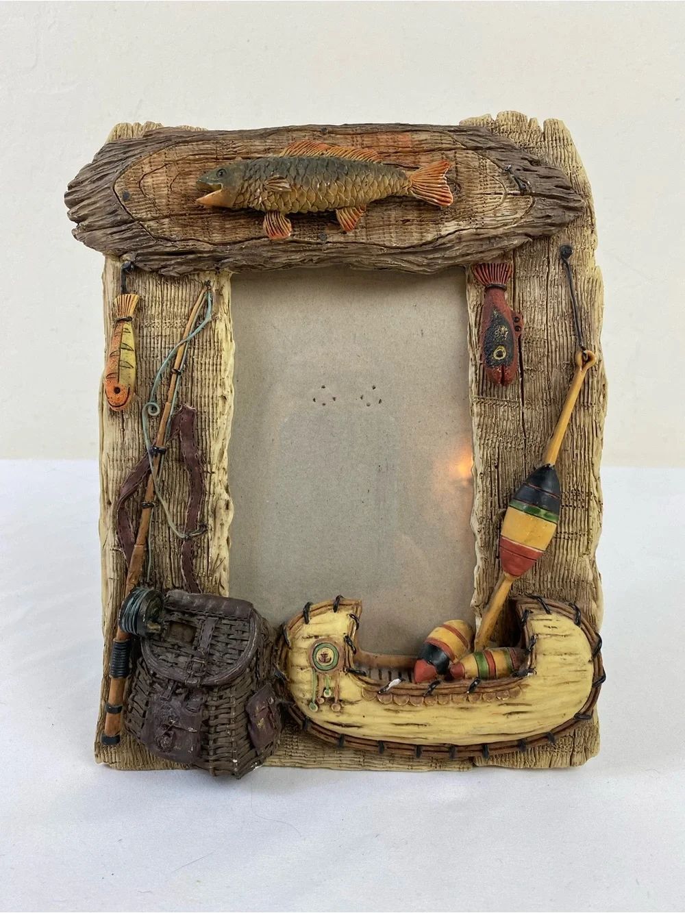 Rustic Fishing Canoe Photo Frame with Fish & Lures Gift Father